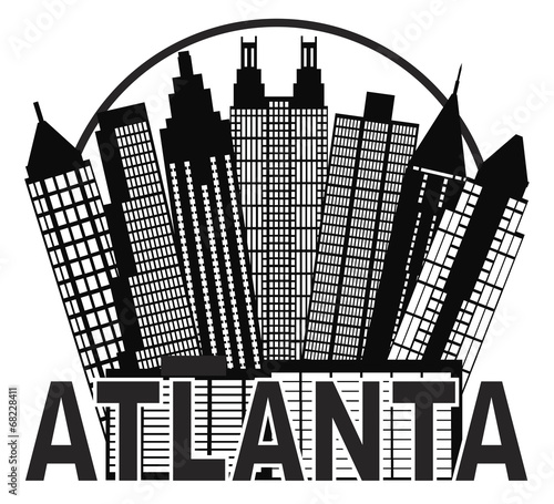 Atlanta Skyline Circle Black and White Vector Illustration