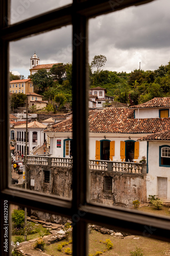 Old Village Through the Window painted brick houses