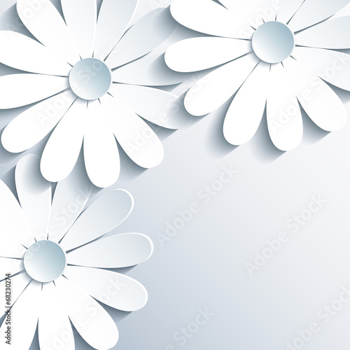 Fototapeta Naklejka Na Ścianę i Meble -  Stylish grey wallpaper with 3d white chamomile