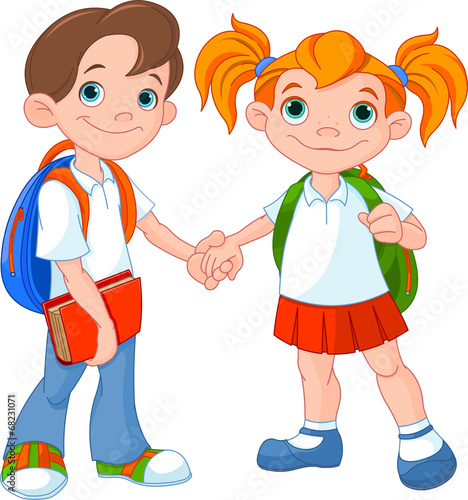 Boy and girl ready to school