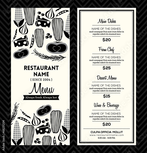 Black and White Restaurant Menu Design Template Layout