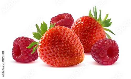 Raspberry and strawberry isolated on white background