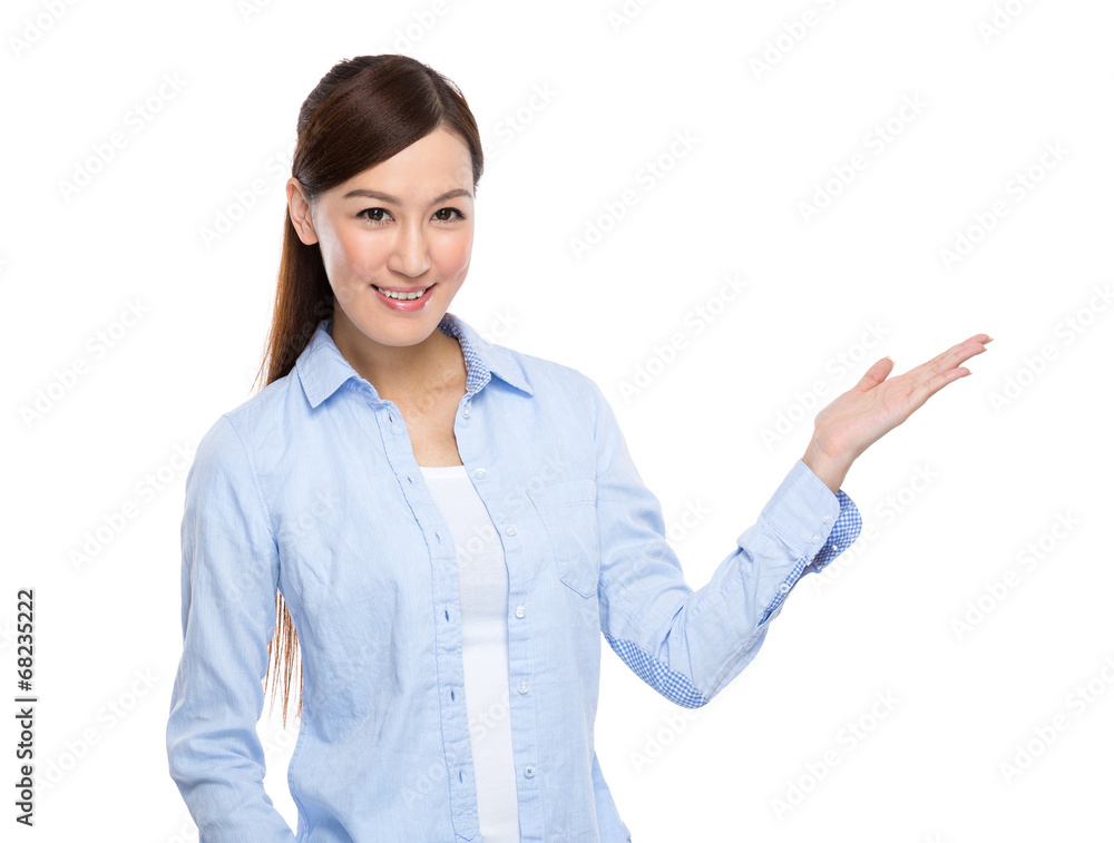 Woman with hand present Woman with hand present
