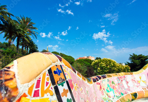 Ceramic mosaic Park Guell in Barcelona, Spain.