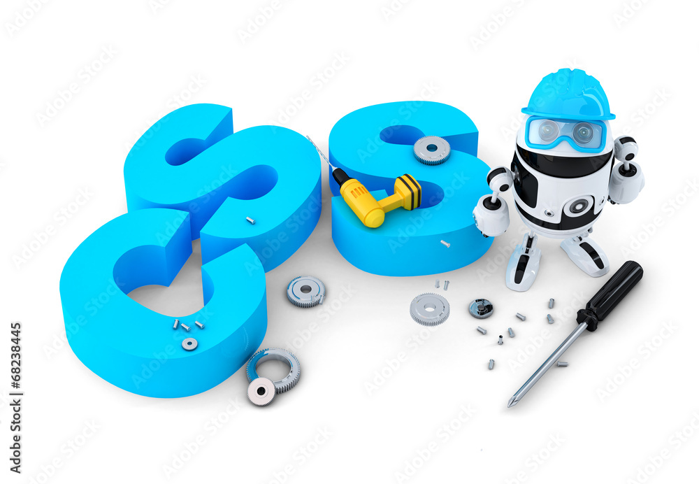 Robot with CSS sign. Technology concept. Isolated. Clipping path Robot with CSS sign. Technology concept. Isolated. Clipping path