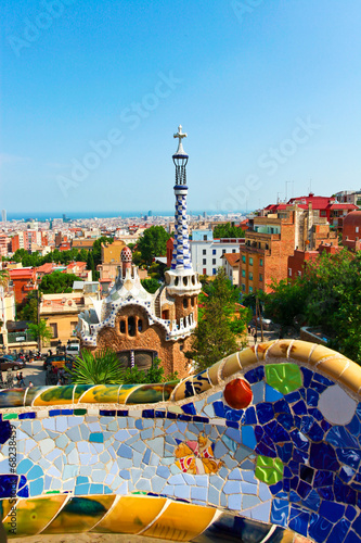 Ceramic mosaic Park Guell in Barcelona, Spain.