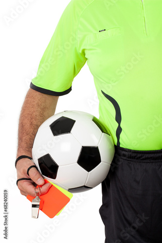 Referee with Whistle Cards and Ball