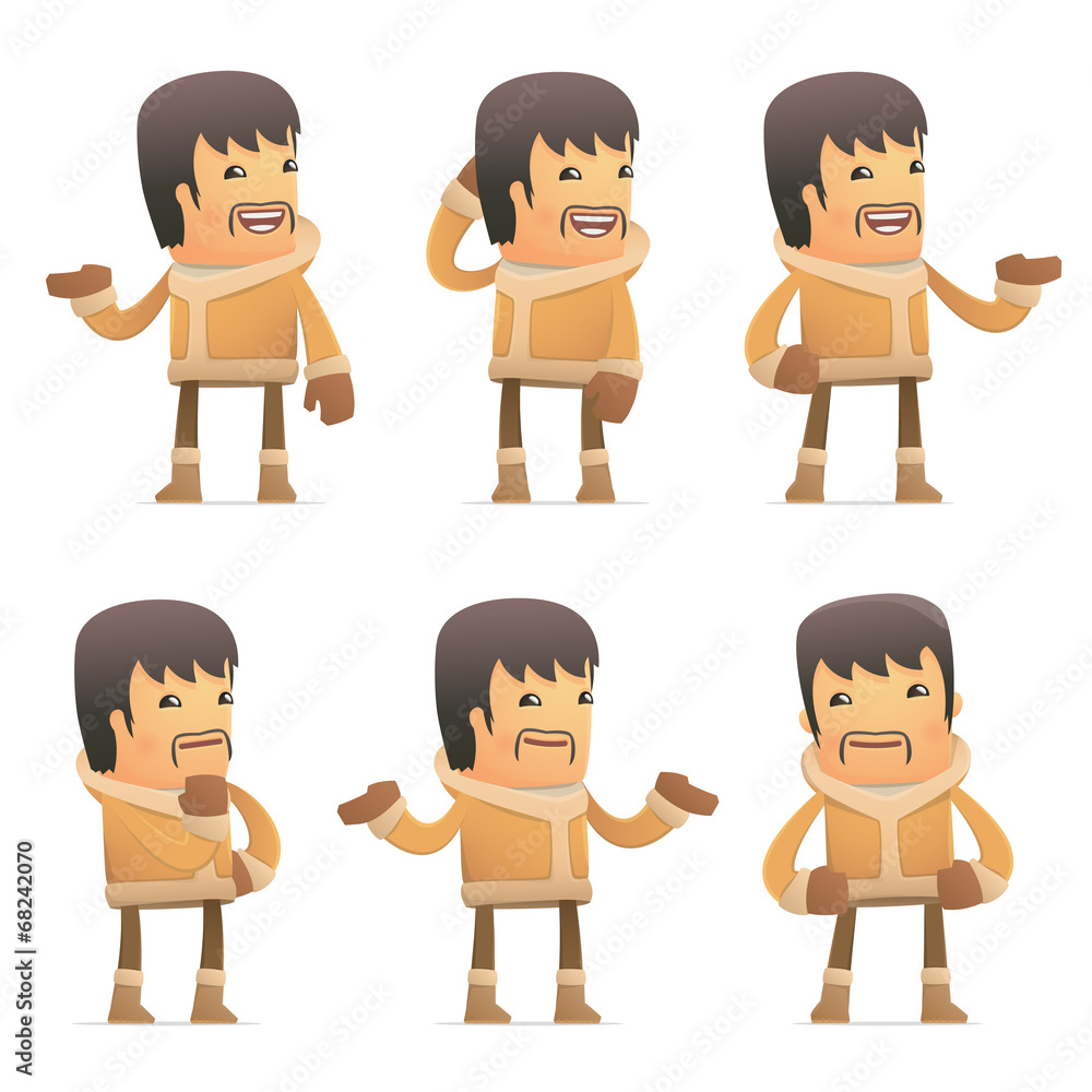 set of eskimo character in different poses set of eskimo character in different poses