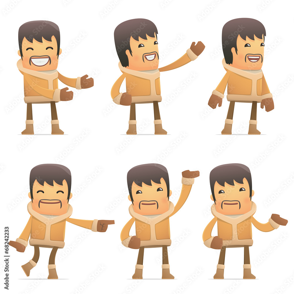 set of eskimo character in different poses set of eskimo character in different poses