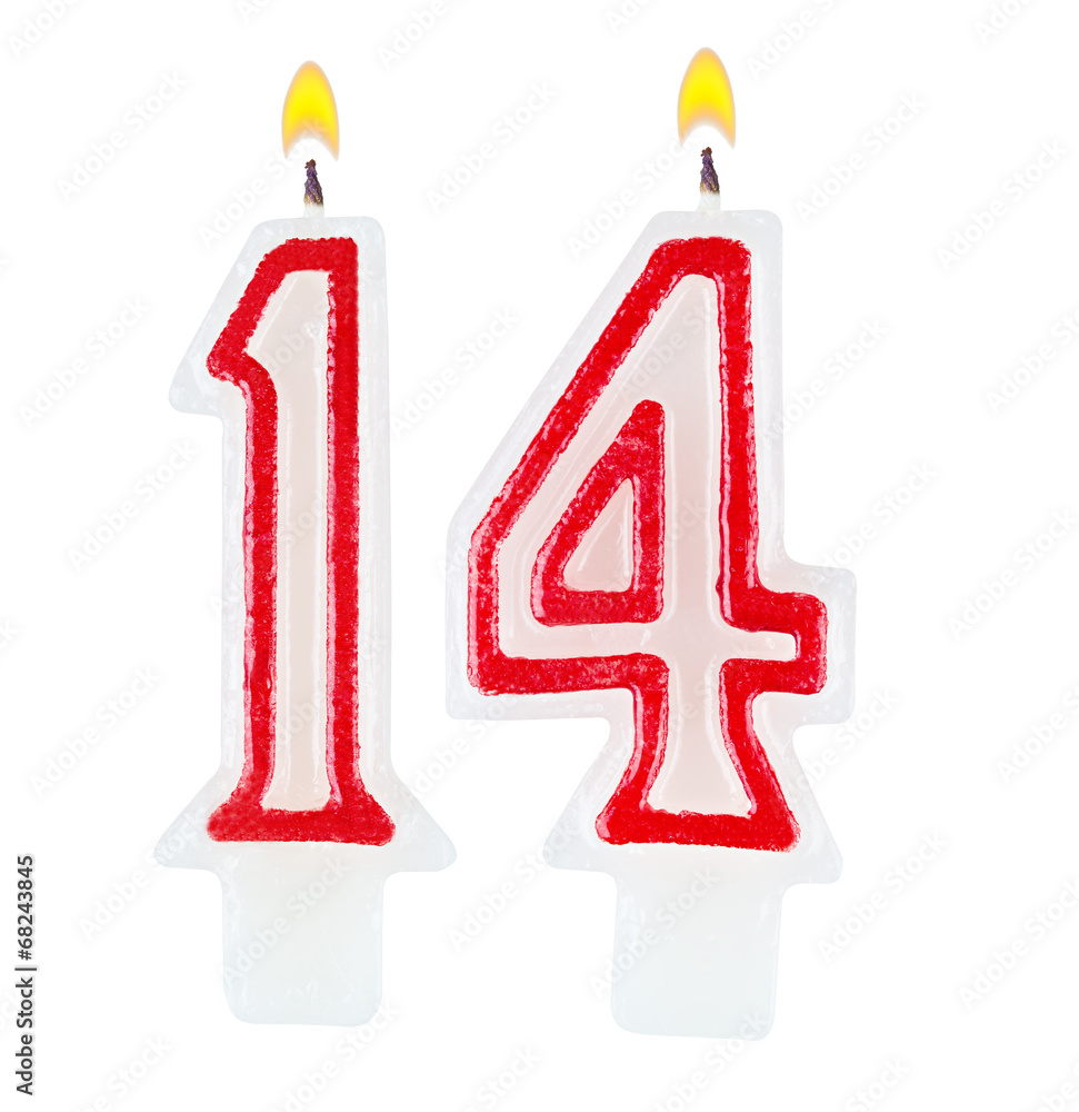 Birthday candles number fourteen isolated on white background Stock Photo |  Adobe Stock