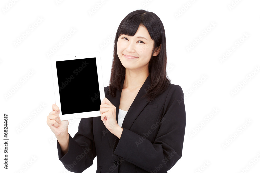 タブレットを持って笑うビジネスウーマン タブレットを持って笑うビジネスウーマン