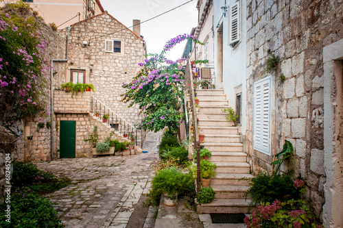 Fototapeta Naklejka Na Ścianę i Meble -  Picturesque small town street view in Mali Ston, Dalmatia, Croat
