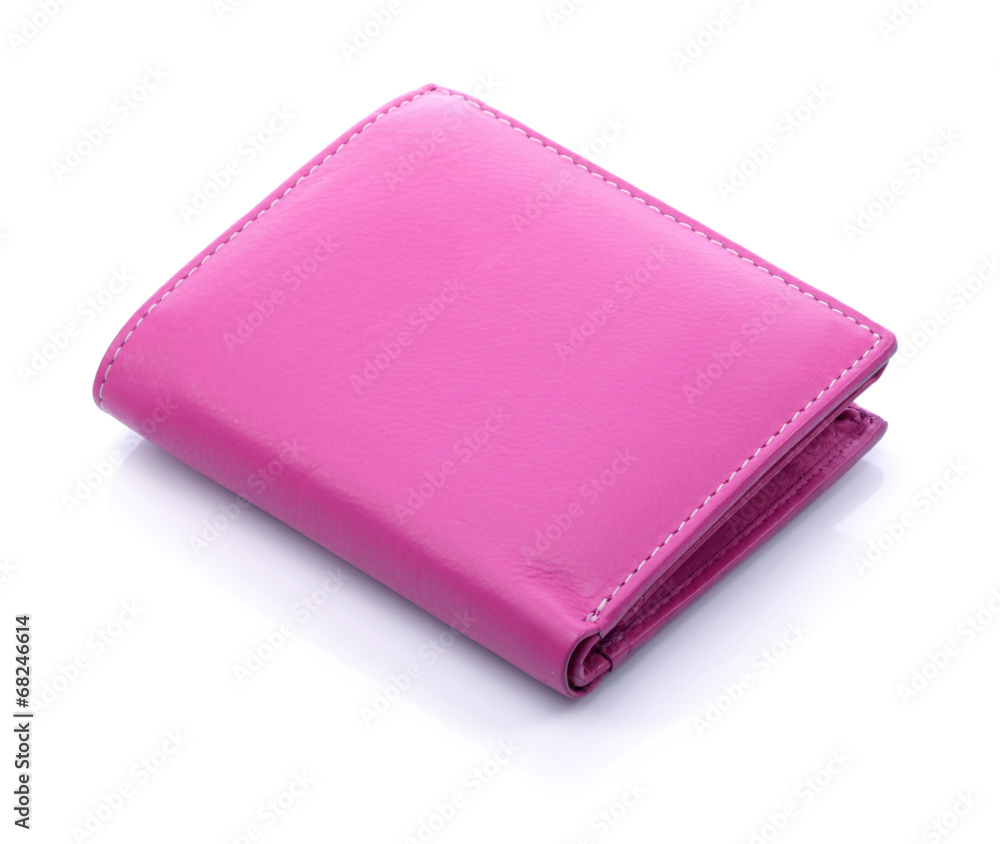 Pink wallet isolated on white - obrazy, fototapety, plakaty 