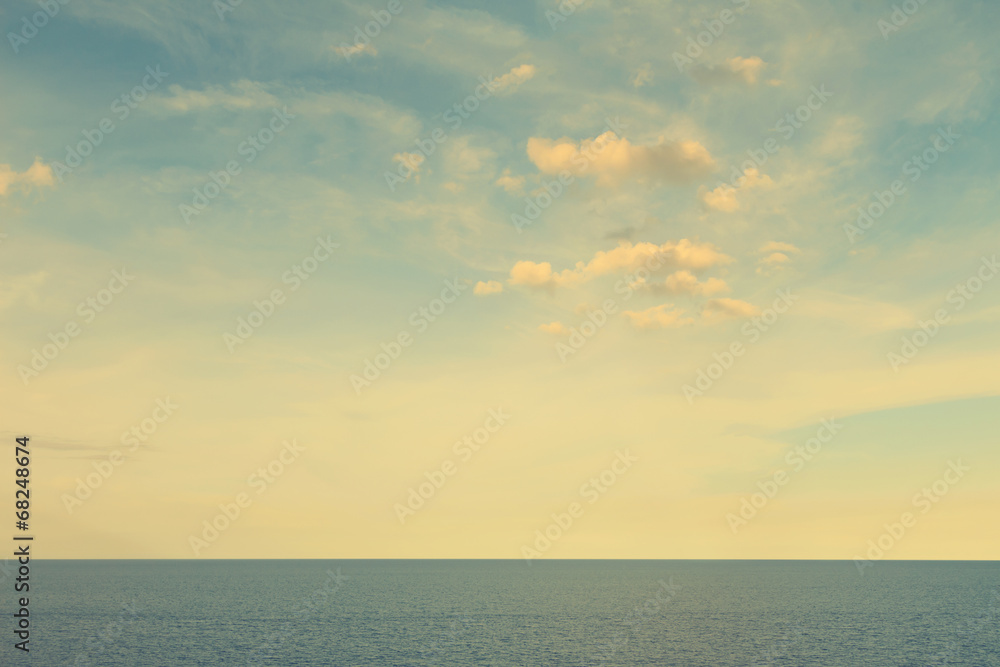 Cloud sky and seascape with vintage filter effect