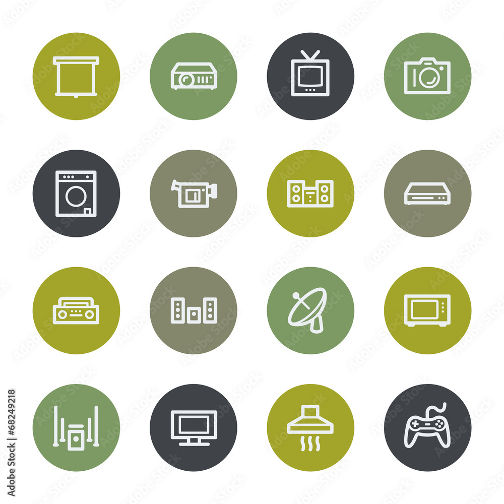 Home appliances web icons set, color buttons Home appliances web icons set, color buttons