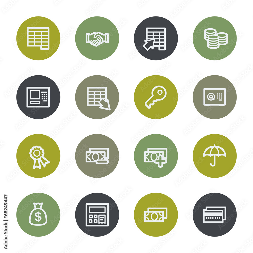 Banking web icons set, color buttons Banking web icons set, color buttons