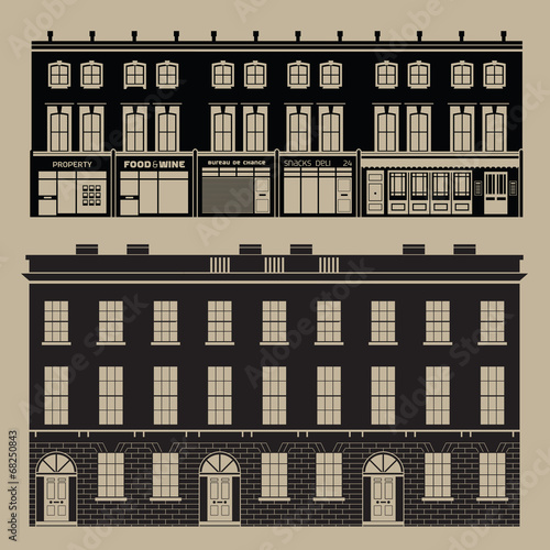 Monochrome english terrace houses
