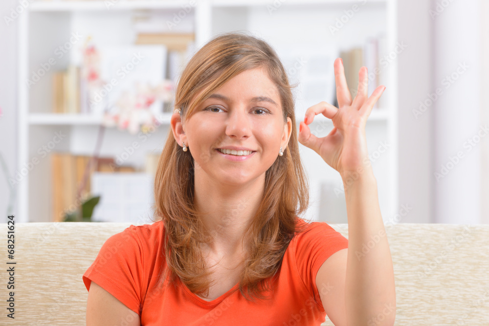 Deaf woman using sign language