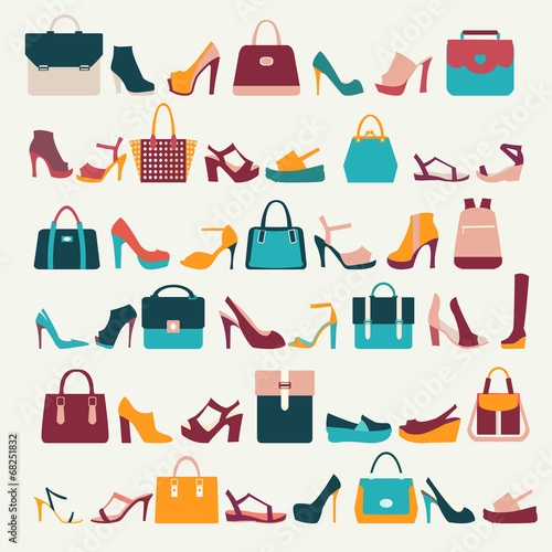 Set icons of Women bags and shoes - Illustration
