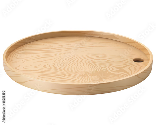 Tray. Wooden, round, isolated. Vector illustration