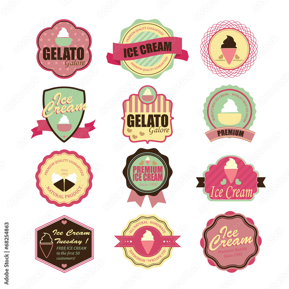 Set of vintage and modern ice cream shop logo badges and ...