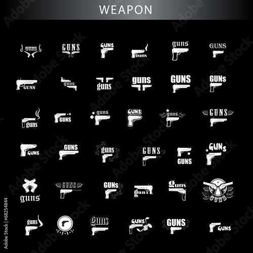 Guns Icons Set - Isolated On Gray Background