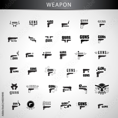 Guns Icons Set - Isolated On Gray Background