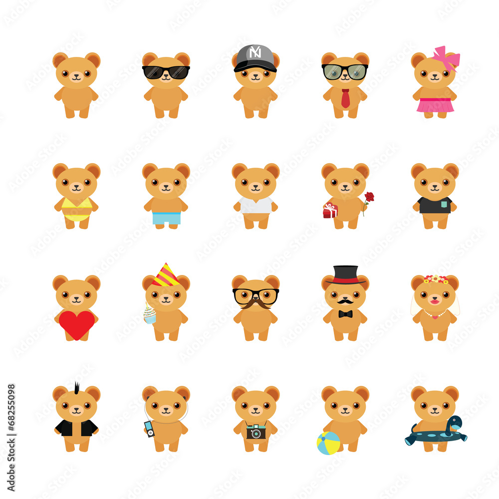 Teddy bear icons set. Illustration eps10