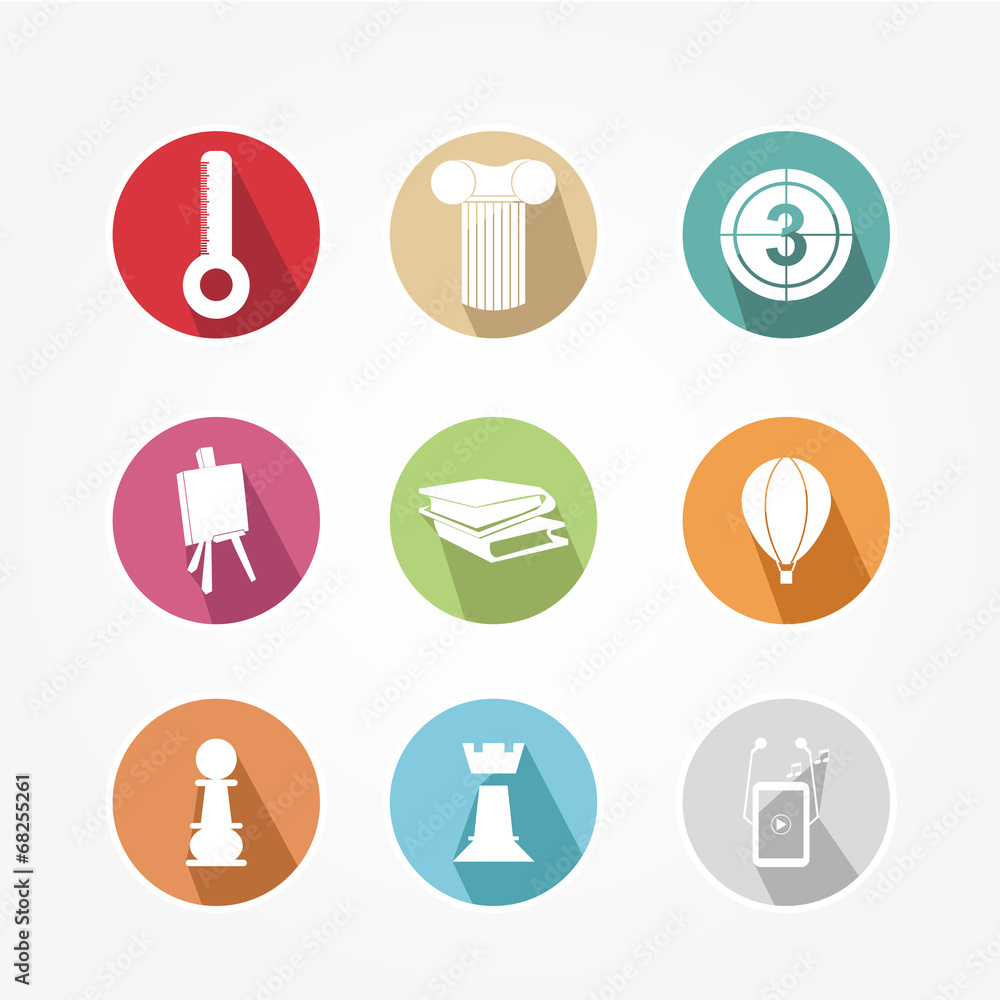 Business icons set color, with shadow and pixel