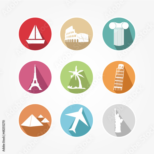 Icons set for travel with tourist sites worldwide