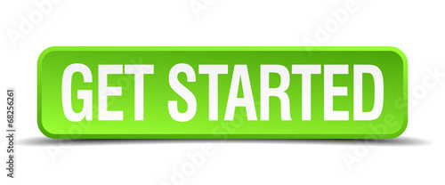 get started green 3d realistic square isolated button