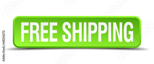 free shipping green 3d realistic square isolated button