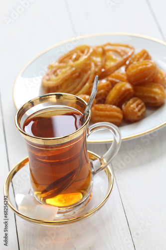 iranian tea and sweets, zoolbia & bamieh photo