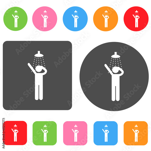 Shower icon. Bathroom symbol. Round and rectangle colourful 12 b