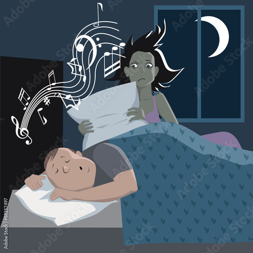 Snoring man and annoyed wife