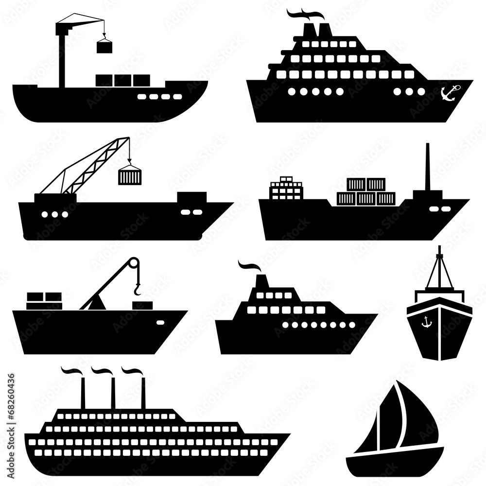 Fototapeta premium Ships, boats, cargo, logistics and shipping icons