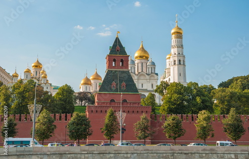 View of Kremlin wall, towers and cathedrals of the Kremlin