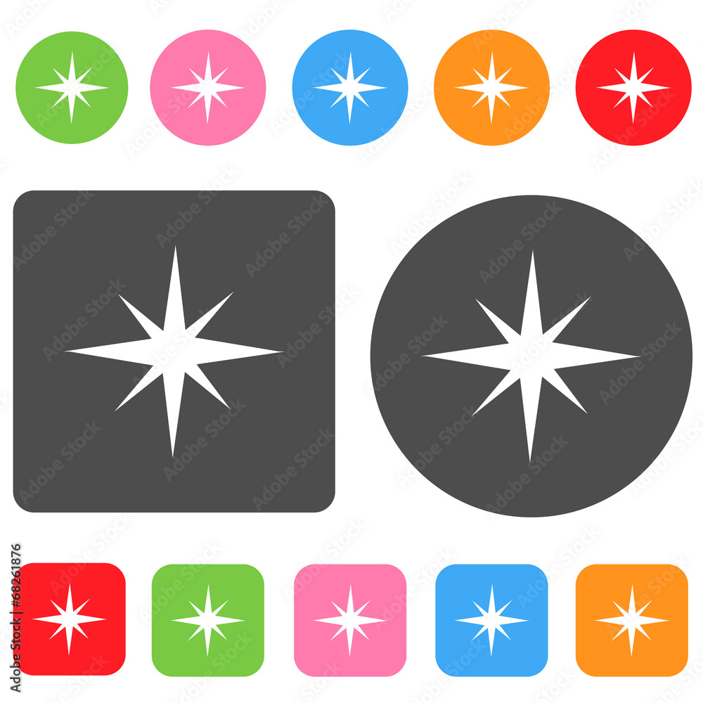 Star icon. Christmas symbol. Round and rectangle colorful 12 but Star icon. Christmas symbol. Round and rectangle colorful 12 but