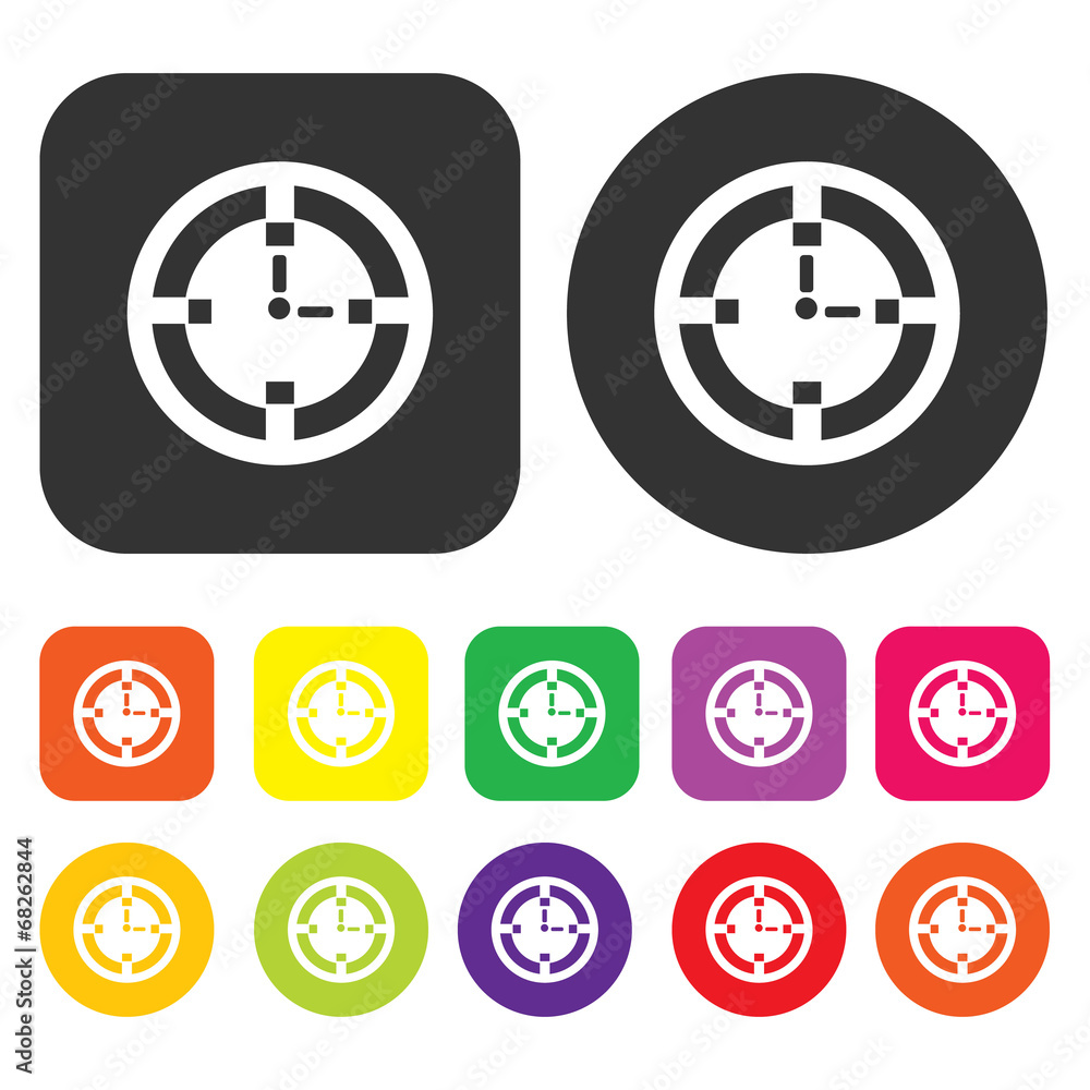 Clock icon. Clock and time symbol. Round and rectangle colorful Clock icon. Clock and time symbol. Round and rectangle colorful