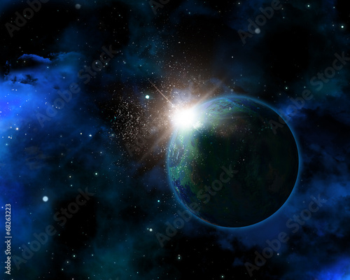 Fototapeta Naklejka Na Ścianę i Meble -  3D space background with fictional planet