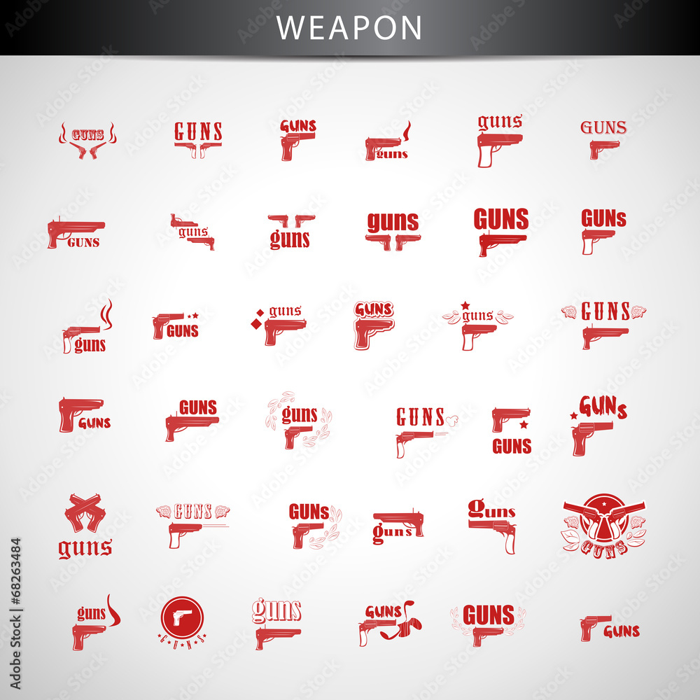 Guns Icons Set - Isolated On Gray Background Guns Icons Set - Isolated On Gray Background