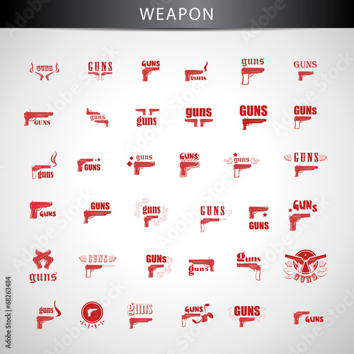 Guns Icons Set - Isolated On Gray Background