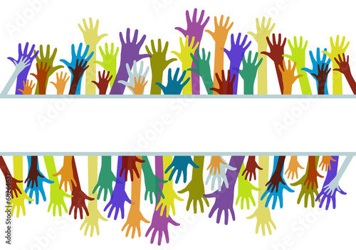 Colorful hands on white background