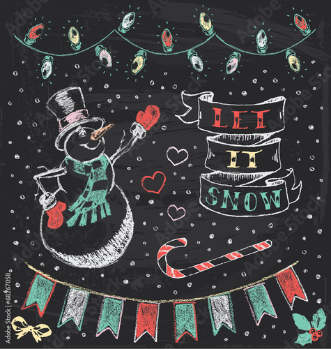 Vintage Christmas Chalkboard Hand Drawn Vector Set 3