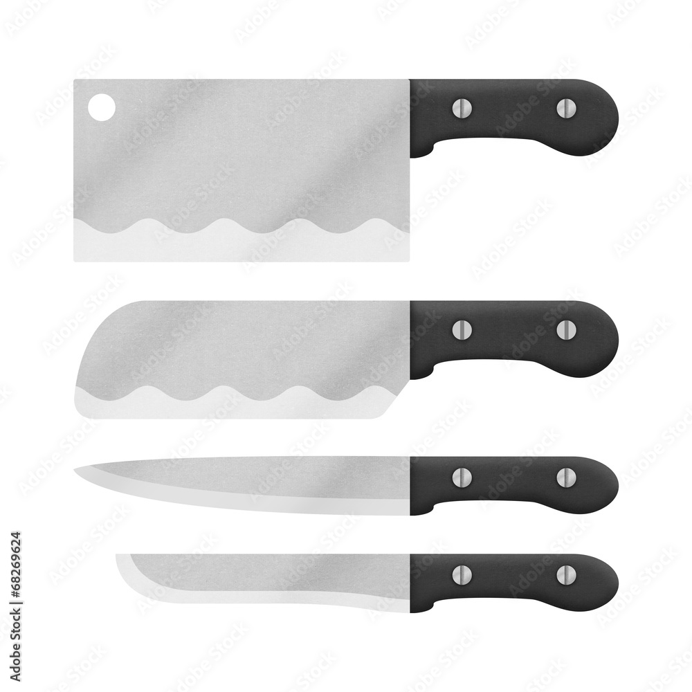 knife set for cooking in kitchen is cute cartoon of paper cut de