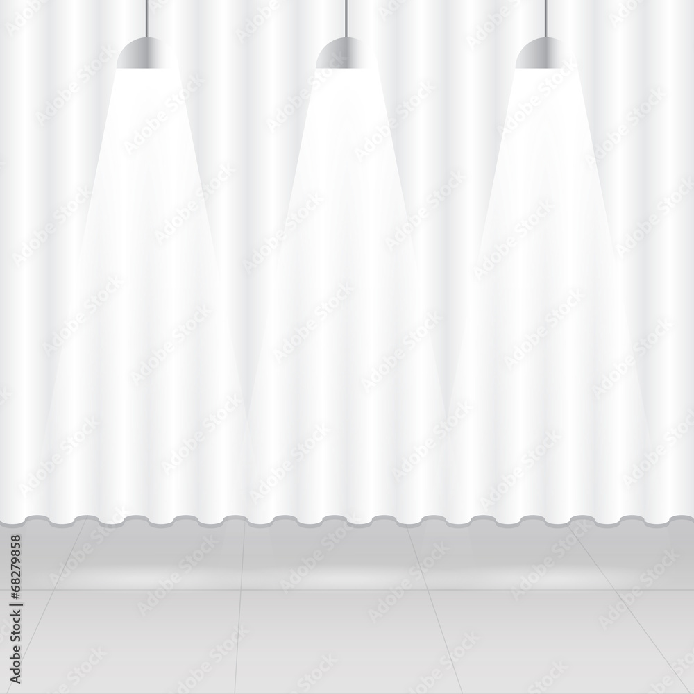 Empty room with white curtain  and tile floor. Vector.