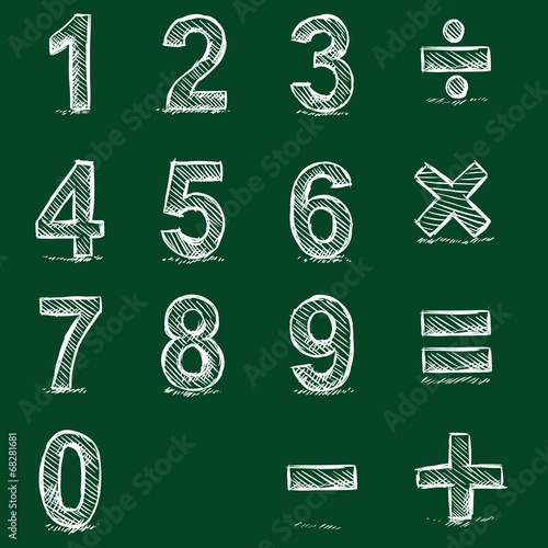 Vector Set of Sketch Figures. Chalk on Blackboard