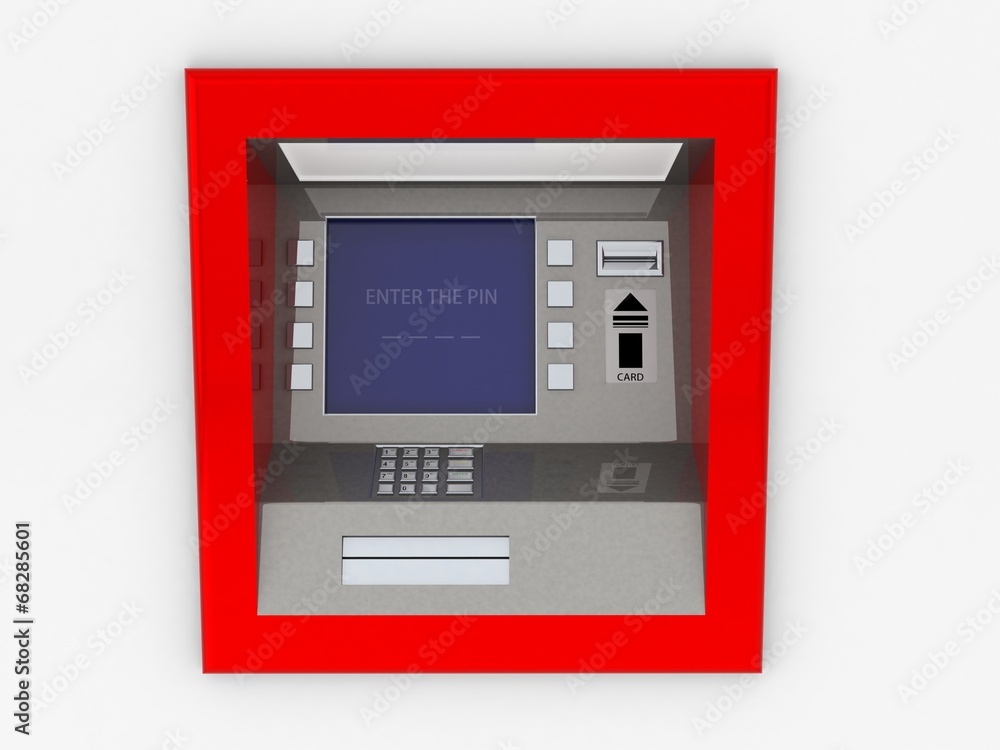 View of ATM in an isolated white background View of ATM in an isolated white background