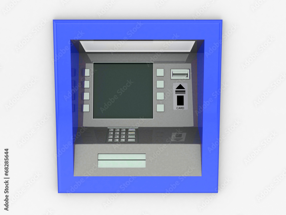 View of ATM in an isolated white background View of ATM in an isolated white background