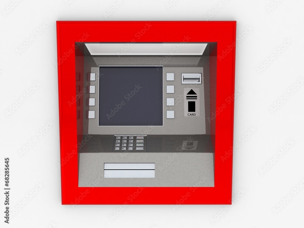 View of ATM in an isolated white background View of ATM in an isolated white background